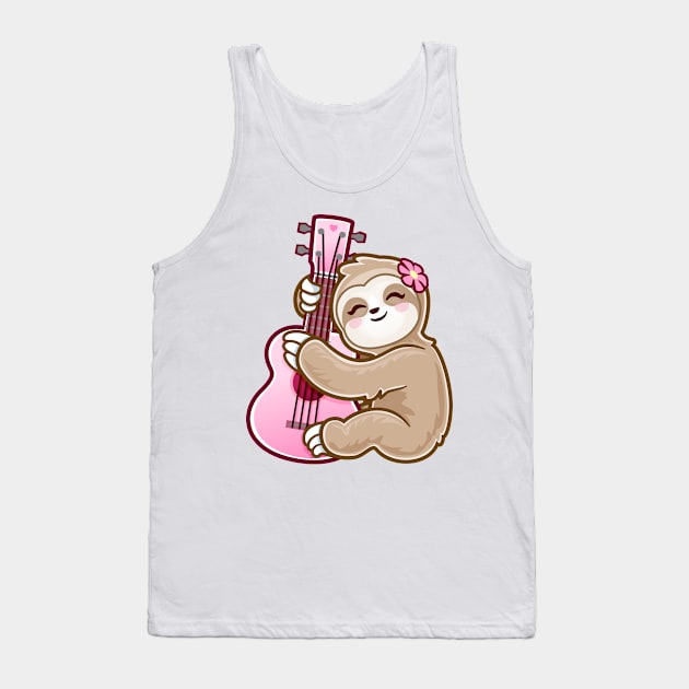 Cute Girl Playing Acoustic Ukulele Pink Guitar kawaii Sloth Tank Top by PnJ